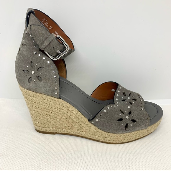 Coach Kelsi Grey Suede Wedge Sandals - Picture 2 of 8